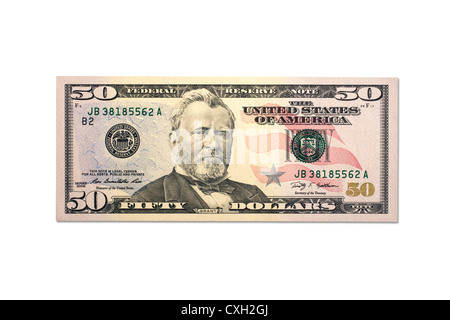 dollar bill, Fifty-Dollar-Bill, US-Dollar, isolated on 100% white Stock Photo