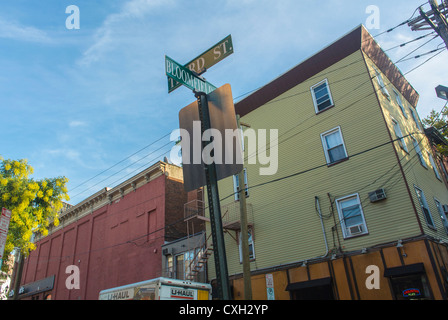 Hoboken, New Jersey, USA, Street Signs, Row Houses, Townhouses Stock Photo