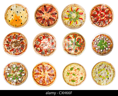 twelve different pizzas Stock Photo