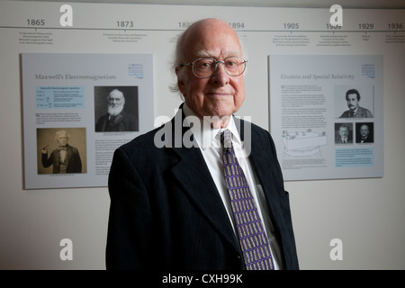 Nobel prize winner Professor Peter Higgs, who theorized the existence of the subatomic particle named the Higgs Boson Stock Photo