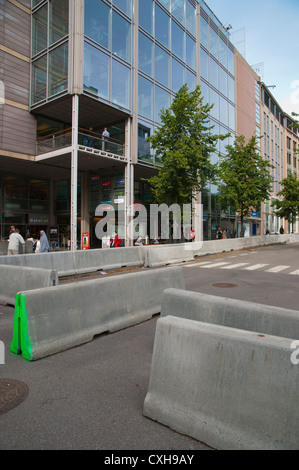 Newly added concrete road barriers Regjeringskvartalet the Government Quarter that was damaged in July 2011 bomb central Oslo Stock Photo