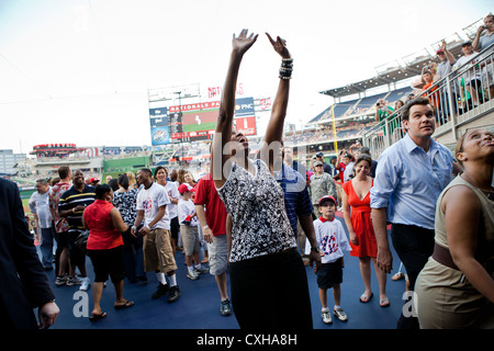 First Lady Michelle Obama participates in a Military Family Recognition event July 5, 2011 at Nationals Park in Washington, DC. Stock Photo