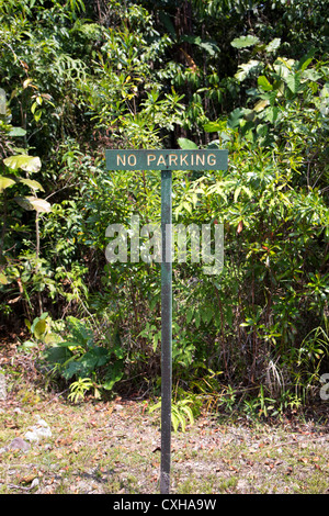 A no parking sign in the jungle near the city of Kuching in Sarawak, Borneo Malaysia. Stock Photo