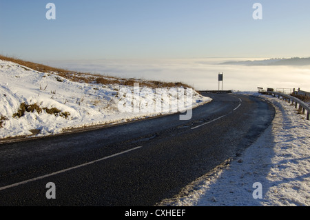 Mist in the valley below the Crow Road at Campsie near Glasgow, Scotland Stock Photo