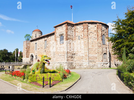 Medieval Norman castle and Castle Park gardens, in Colchester, Essex, England, United Kingdom. Stock Photo