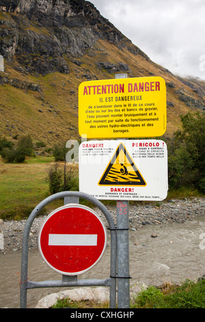 Danger do not swim in water sign due to hydro electricity production - Savoie, France Stock Photo