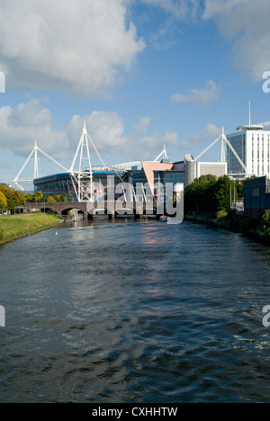 millennium stadium river bus and river taff cardiff south wales Stock Photo