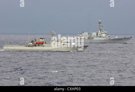 The Mexican navy patrol ship ARM Independencia (PO-163) is underway with the Arleigh Burke-class guided-missile destroyer USS Gravely (DDG 107) during a drone exercise for UNITAS Atlantic 2012. UNITAS Atlantic 2012 is an annual naval exercise hosted by the U.S. 4th Fleet and consists of naval forces from 13 different partner nations. Stock Photo