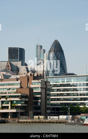 View across the River Thames showing building's in London's financial district, England Stock Photo