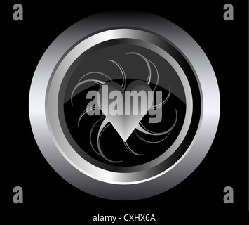 abstract hearth on black metal button vector illustration Stock Photo