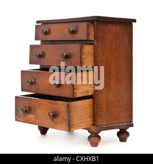 Vintage oak carpenter's apprentice showpiece, a small chest of drawers about 50cm in height Stock Photo