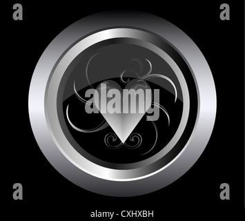 abstract hearth on black metal button vector illustration Stock Photo