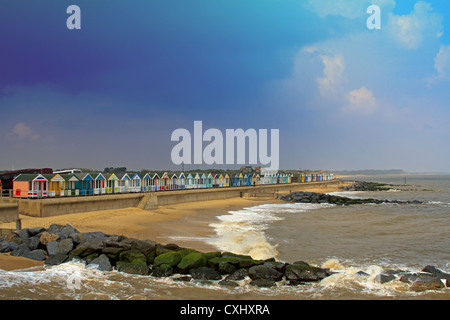 Beach Huts From The Pier At Southwold,Suffolk, England Stock Photo