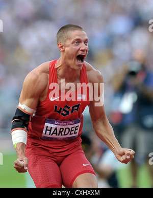 USA's Trey Hardee celebrates. Stock Photo