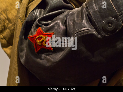 Russian HAMMER & SICKLE WW2 pilot officer leather jacket badge of Red Star with Hammer and Sickle World War II Second World War Stock Photo