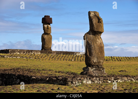 Elk198-5099 Chile, Easter Island, Hanga Roa, Ahu Ko Te Riku, moai statues Stock Photo