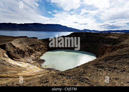 Caldera of the Askja volcano with the crater lake Víti in front and crater lake Oeskjuvatn in back, highland, Iceland, Europe Stock Photo