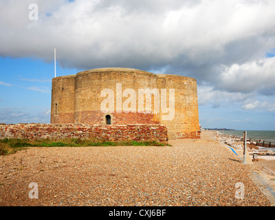 A quatrefoil Martello tower at Slaughden, near Aldeburgh, on the Suffolk coast, England, United Kingdom. Stock Photo