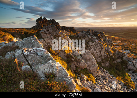 Dramatic sunset light on The Stiperstones in Shropshire Stock Photo