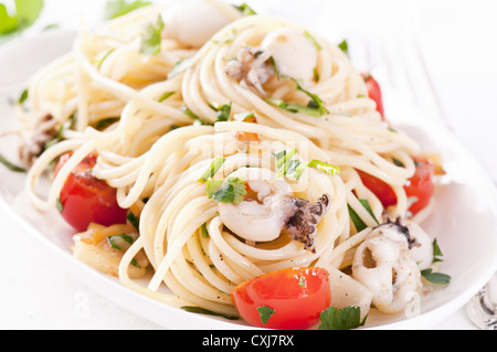Seafood Spaghetti Stock Photo