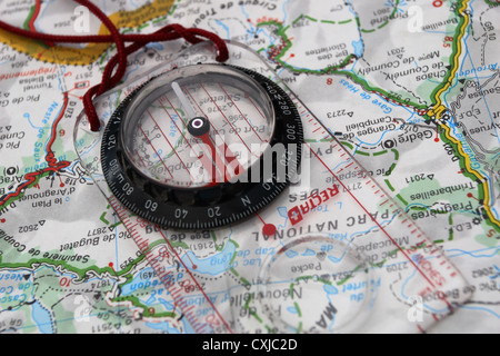 Image of a Compass on a Map Stock Photo