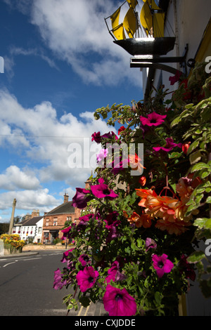 Town of Melrose, Scotland. Close up view of the Ship Inn with Melrose High Street in the background. Stock Photo