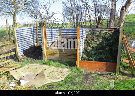 A home made 3 three bin compost heap, garden bins, England, UK Stock Photo