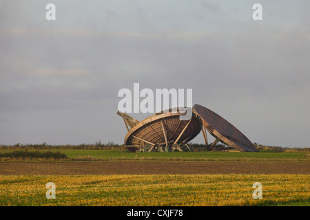 Decommissioned Tropospheric Scatter Dishes at the site of RAF Stenigot Stock Photo