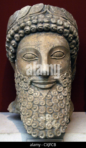 Head from a statue of a bearded man with laurel wreath. Limestone. British Museum. London. Stock Photo