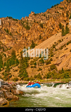 Whitewater Rafting the Middle Fork of the Salmon Rive through deep canyon walls of wilderness, Idaho, USA Stock Photo