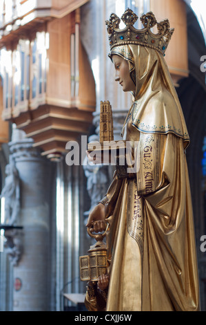 A statue of Saint Gudula in Brussels cathedral. Stock Photo