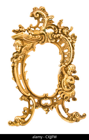 Antique baroque brass frame isolated on white Stock Photo