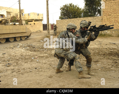 US Army soldiers from Bravo Company, 1st Cavalry Division during a foot patrol February 151, 2007 in Buhriz, Iraq. Stock Photo