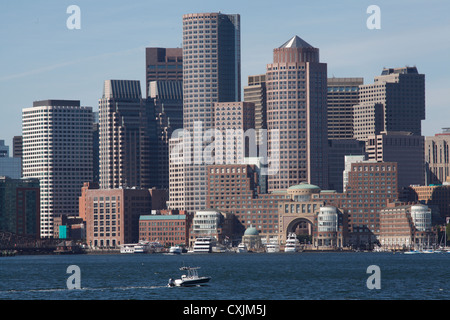 2012 Boston City Skyline As Seen From Across Boston Harbor At Logan Airport Stock Photo
