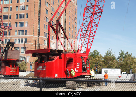 Construction Workers Using Pile Driving Machines In Boston, MA, United States, Sept 2012 Stock Photo