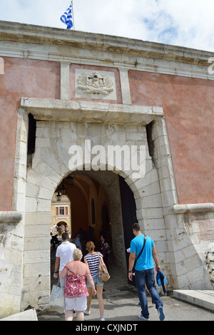 Entrance gate to Paleo Frourio (Old Fortress), Corfu Old Town, Kerkyra, Corfu, Ionian Islands, Greece Stock Photo