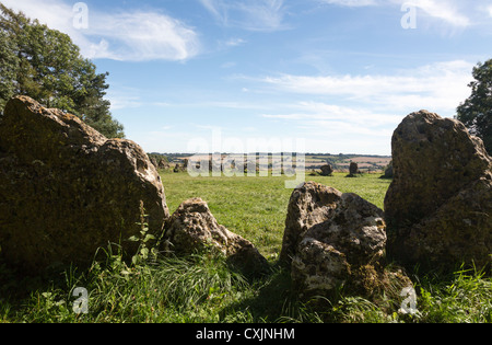 Prehistoric Rollright stone circle known as King's Men in Cotswolds England Stock Photo