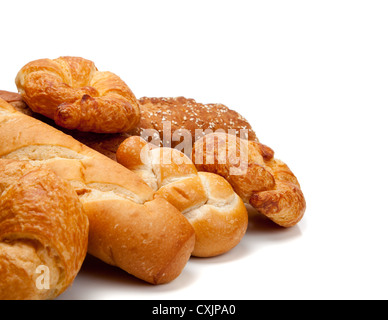 Stack of various multi-grain breads on a white background Stock Photo