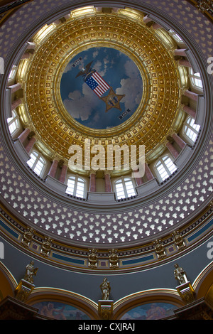 Rotunda dome ceiling inside the Iowa state capitol building or statehouse in Des Moines Stock Photo
