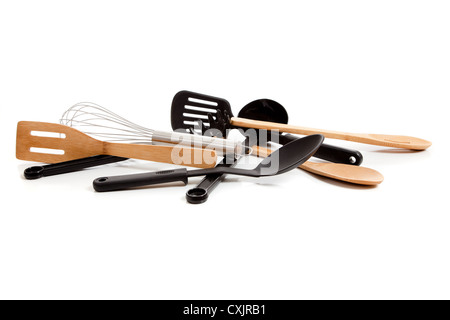 Various utensils on a white background