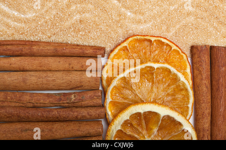 Cinnamon with Orange and sugar Stock Photo