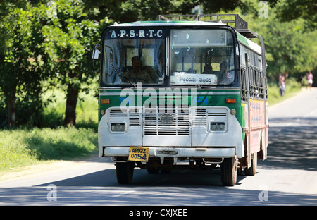 Local bus on the road Andhra Pradesh South India Stock Photo