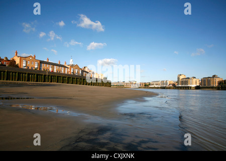 View up the River Thames at Rotherhithe at low tide, London, UK Stock Photo