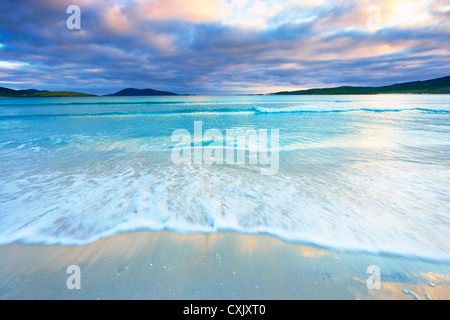 Waves Breaking on Beach, Traigh Rosamal, Isle of Harris, Outer Hebrides, Scotland Stock Photo