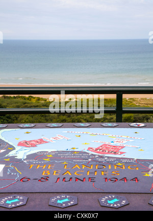 Landing beach map and Omaha beach at the Normandy American Cemetery at Colleville-sur-Mer, Normandy, France Stock Photo