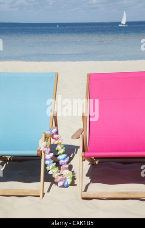 Beach Chairs, Carcans, Gironde, Aquitaine, France Stock Photo