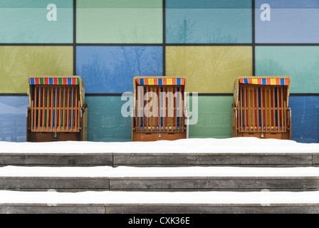 parked beach chair in the winter Stock Photo