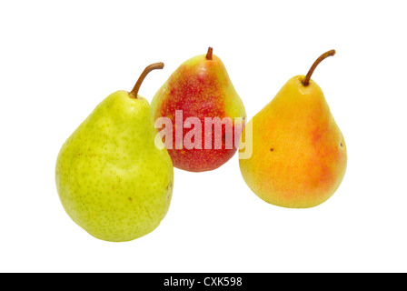 Three fresh pears isolated on white. Stock Photo