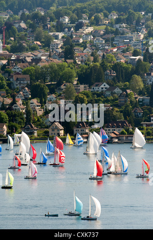 Sailing boats on lake Zurich, See, Regatta Stock Photo