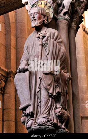 Spain, St. James Way: Apostle St. James in the Portico de la Gloria in Santiago de Compostela´s Cathedral Stock Photo